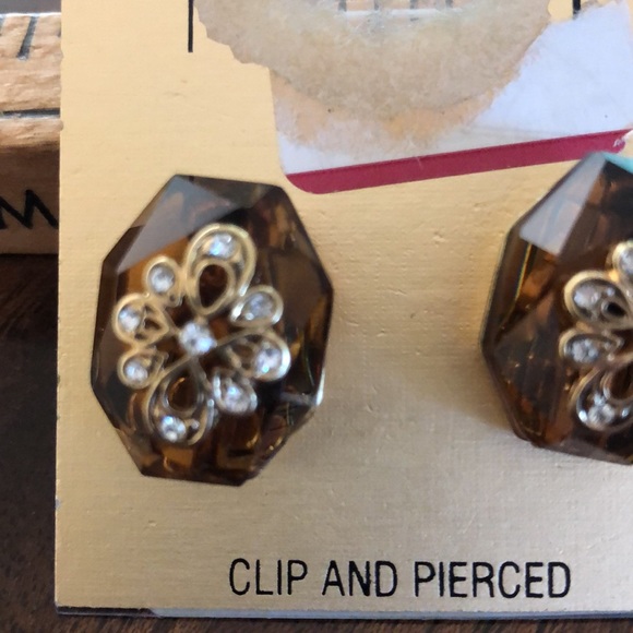 Vintage MONET rare faux amber look & metal convertible earrings - Picture 11 of 11